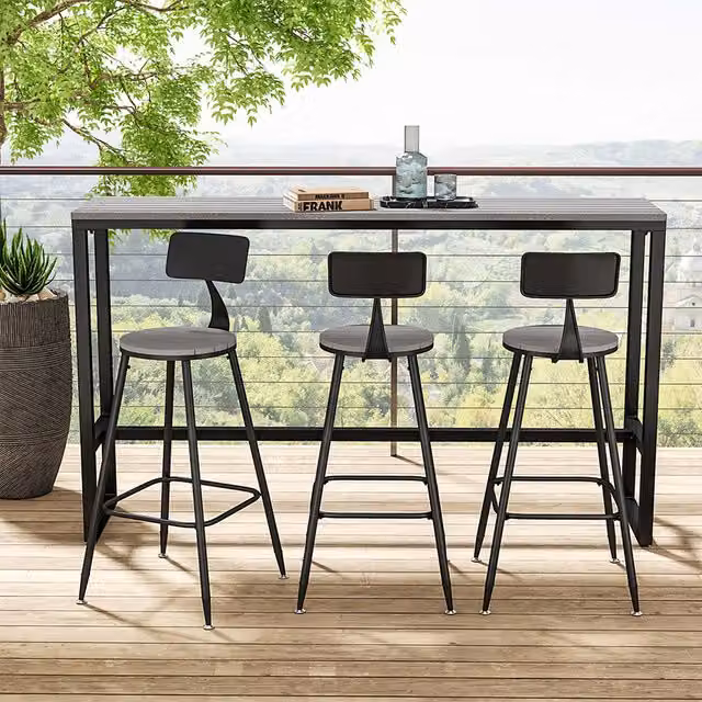 Livingandhome Rectangular Industrial High Bar Dining Table in Grey and Black
