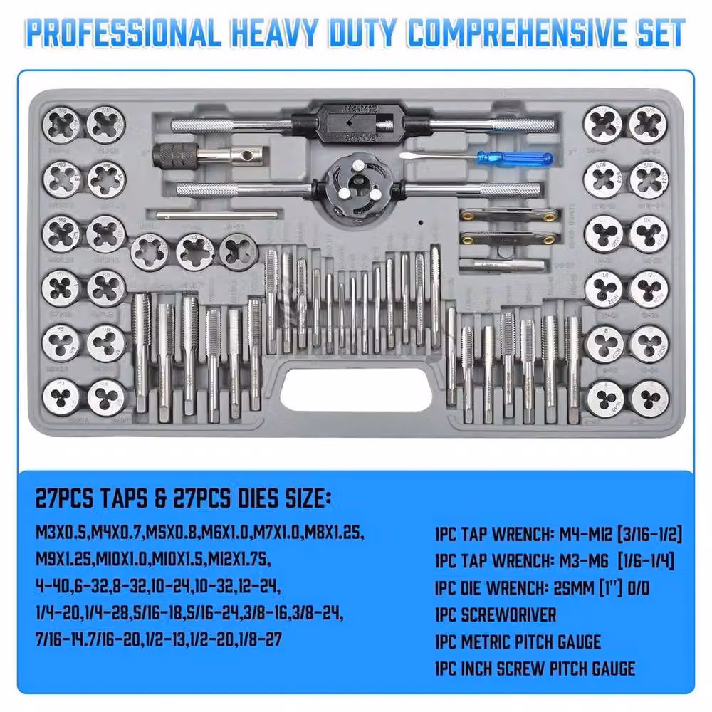 FLAVORA 60-Piece Metric and Imperial Stainless Steel Tap and Die Set in Silver – 4