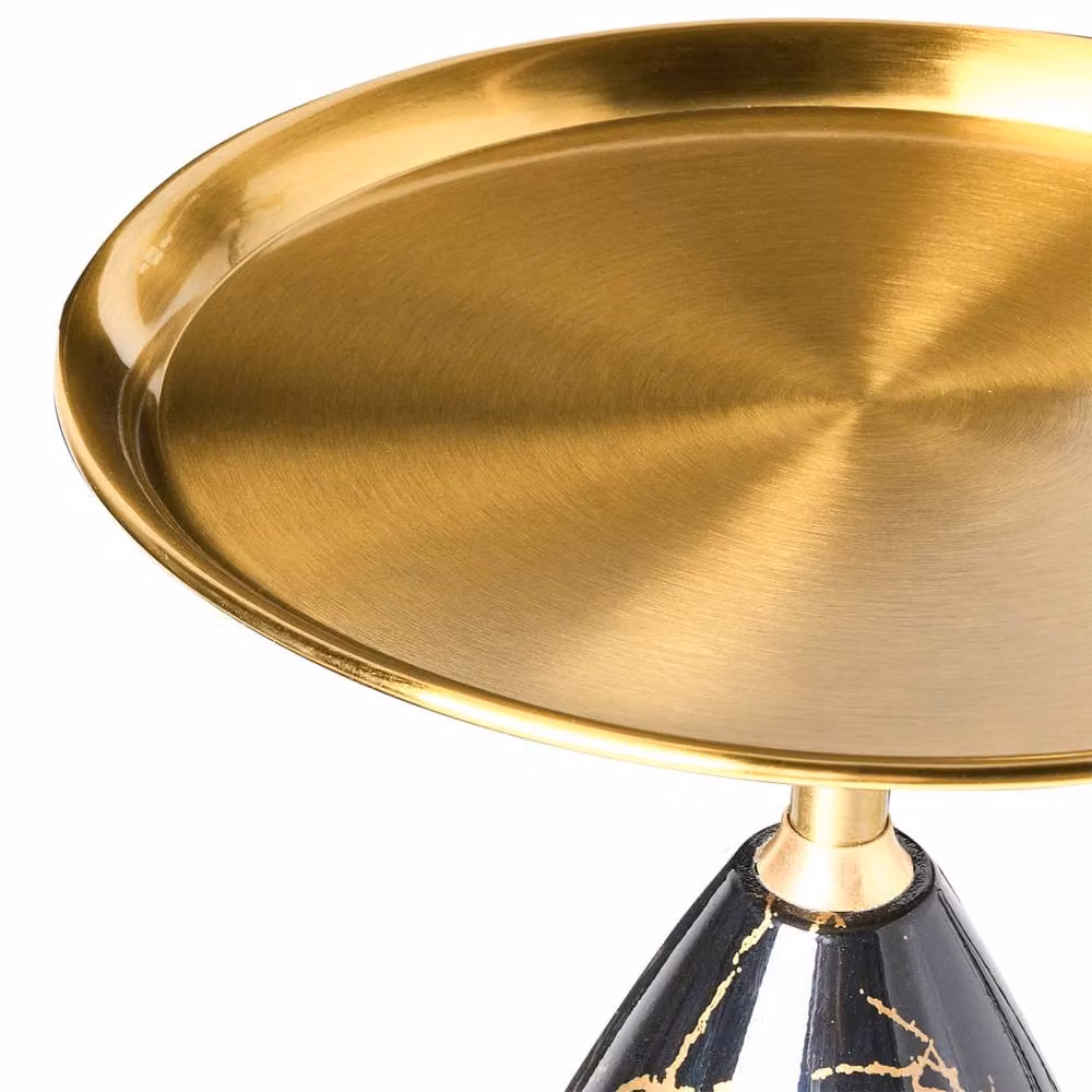 Wyld and Coco Round Side Table with Gold Metal Frame and Black Glass Top – 3