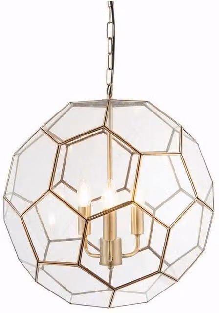 Netlighting Miele 3 Light Spherical Pendant Lamp in Gold and Antique Brass with Transparent Glass and E14 LED Compatibility