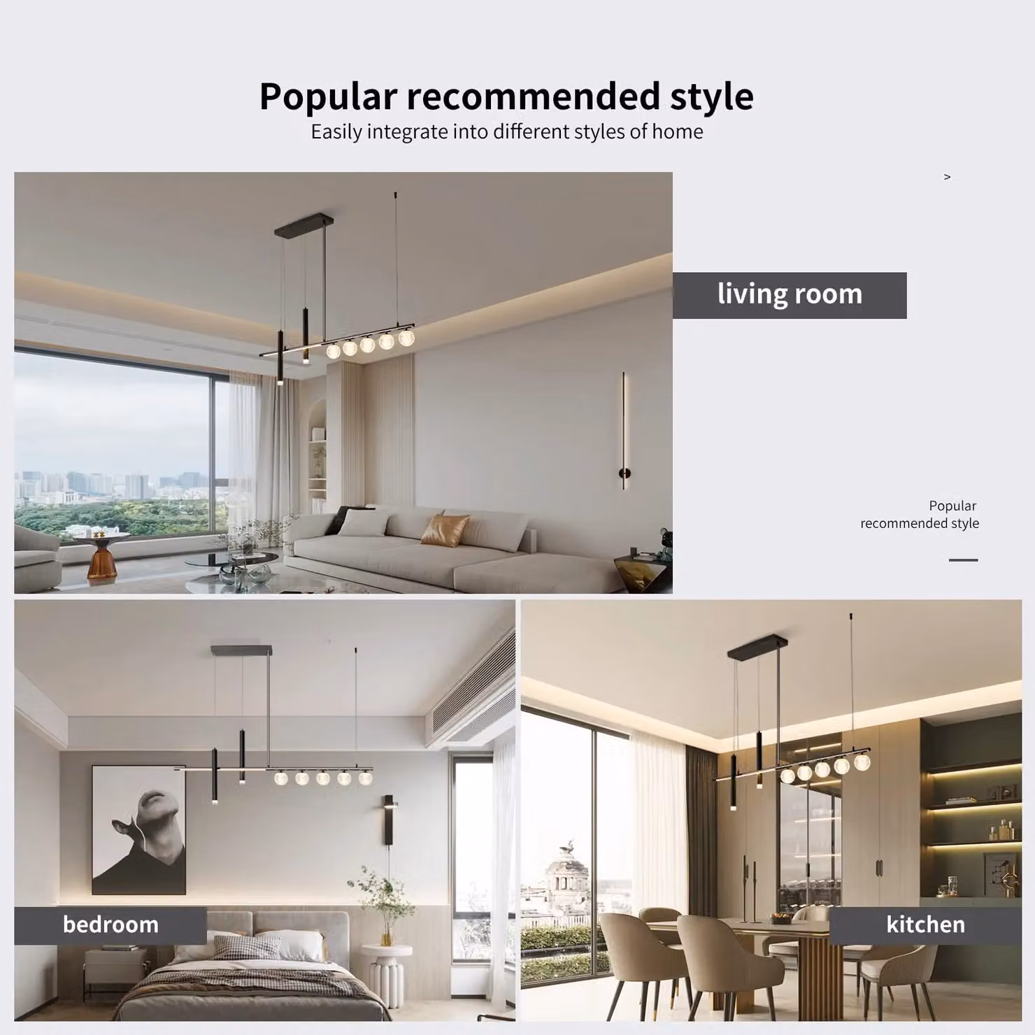 Garwarm Modern Black LED Pendant Light with Crystal and Metal Details, Remote-Controlled and Dimmable, Length: 120 cm – 5