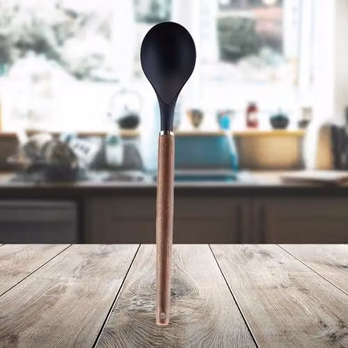 VFM e-Store Acacia Wood Cooking Spoon, Heat Resistant and Non-Scratch, Black, Length: 32 cm – 6