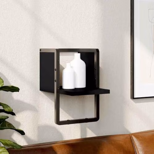 vidaXL Wall Mounted Shelf with Bar in Black, W/D/H: 20 x 25 x 30 cm – 2