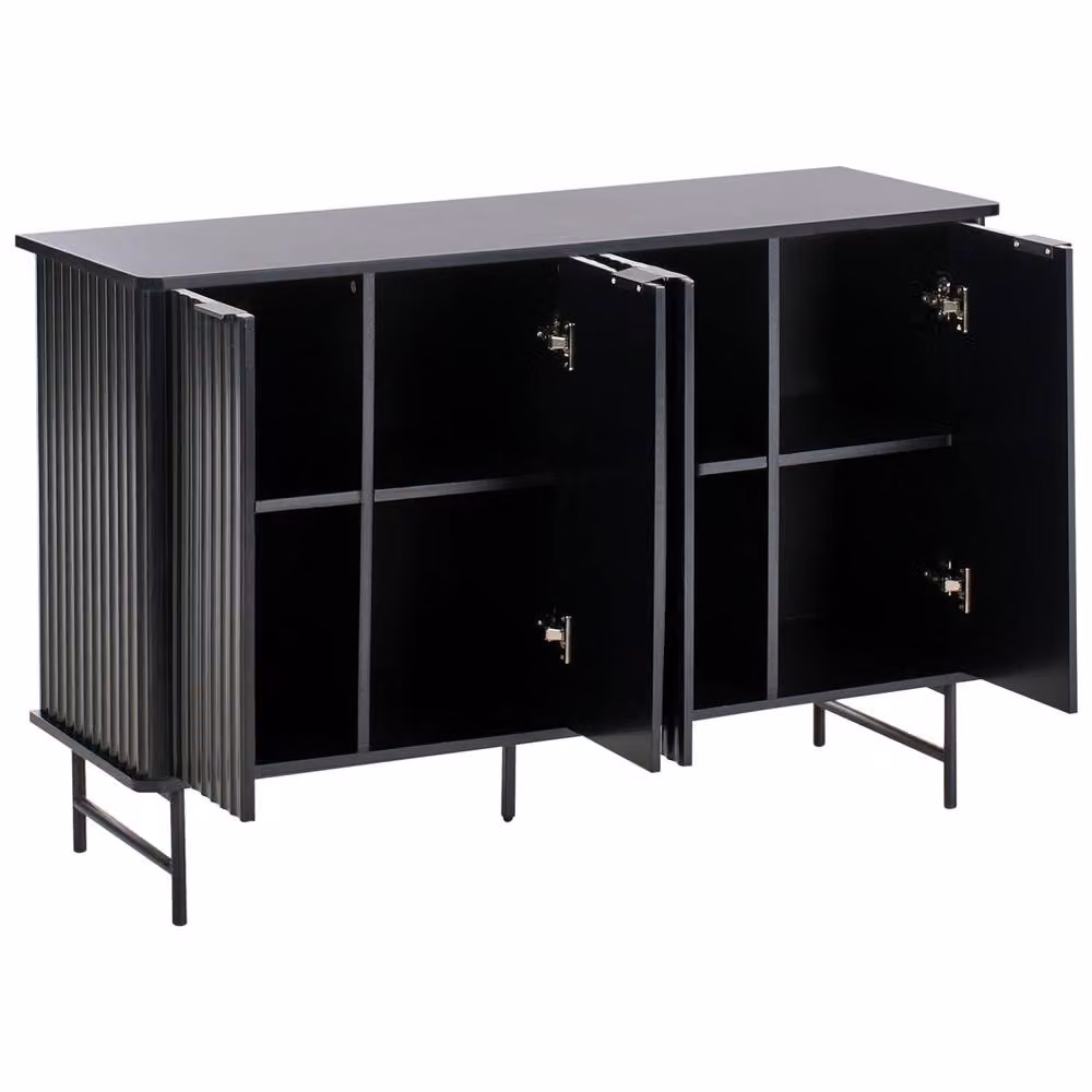 Wyld Haus Modern Black Glossy Wood 4 Door Sideboard with Striped Front, W: 120 cm, D: 40 cm – 4