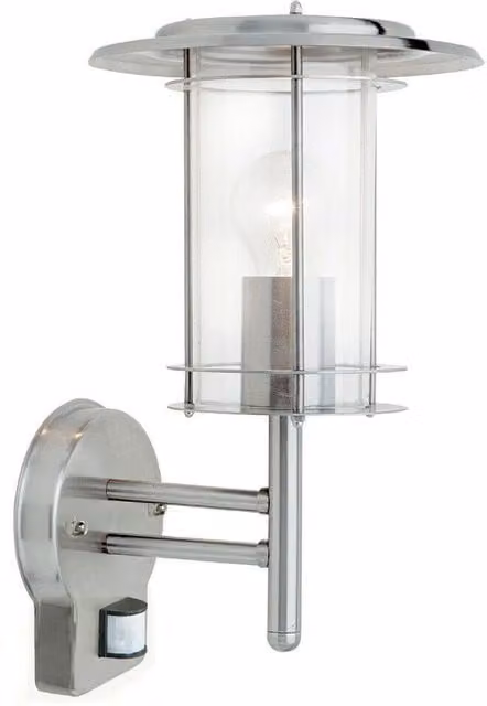 Loops Modern Stainless Steel Outdoor Wall Lantern with Motion Sensor and Timer, Silver and Transparent, IP44