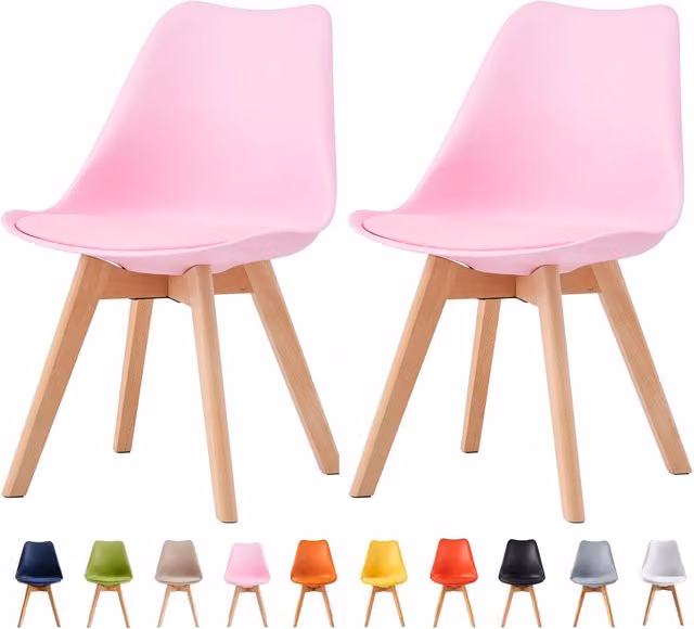 MCC Direct Eva Set of 2 Pink Fabric Dining Chairs with Pine Wood Legs