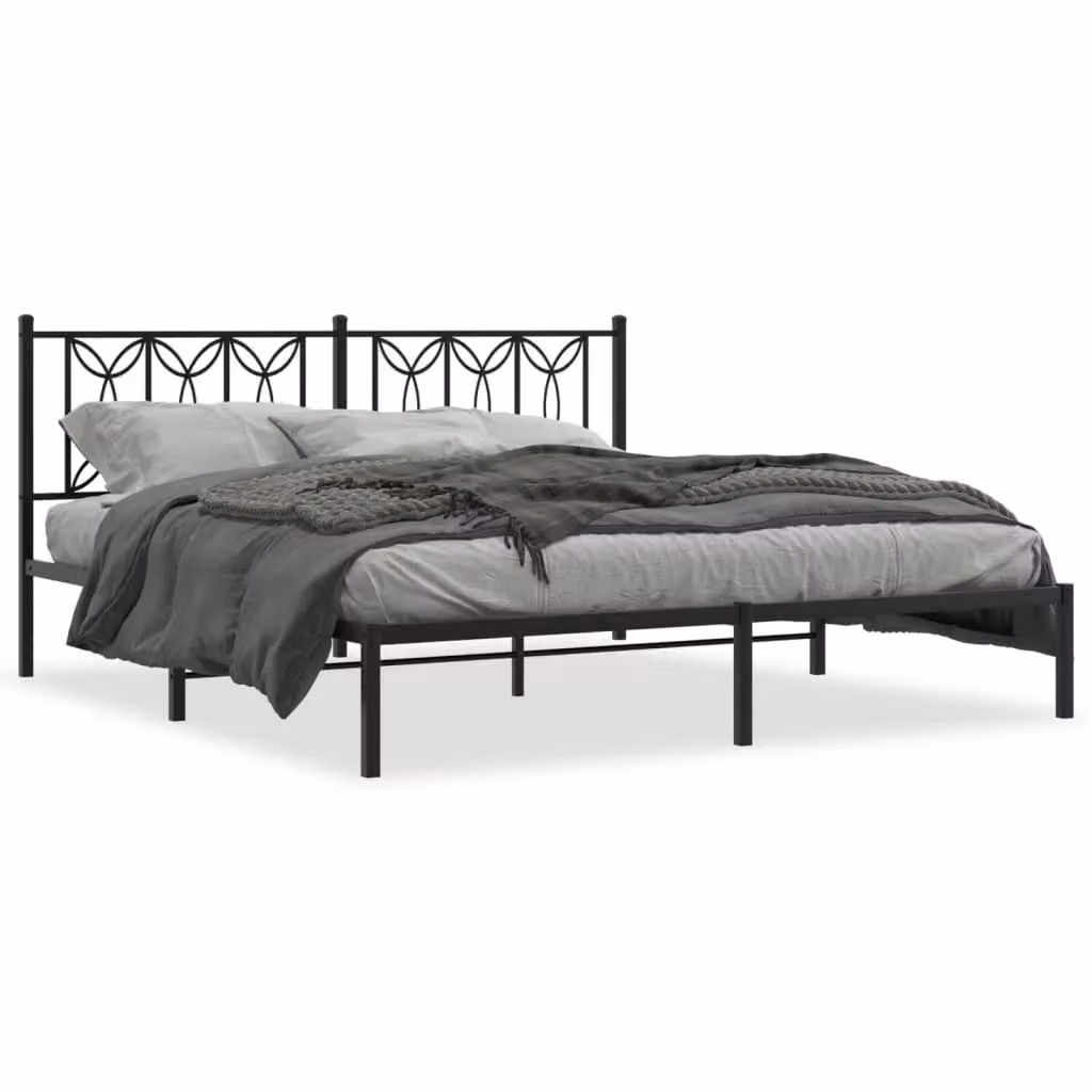 Berkfield Home Metal Bed Frame with Headboard, Black, W: 183 cm, D: 213 cm – 2