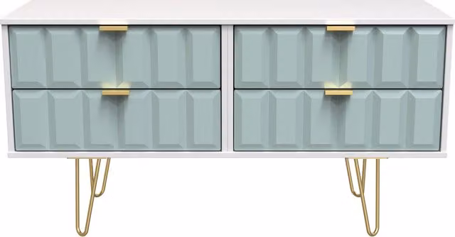 Ready Assembled 2 U Metro 4 Drawer Bed Box in Duck Egg Blue and Gold