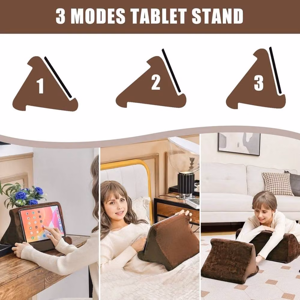 Kelvenix 4 in 1 Brown Bed Wedge Pillow with Side Pockets for Neck, Shoulder, Back and Knee Support – 4
