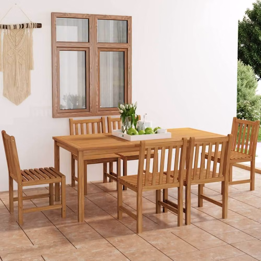Berkfield Home 7 Piece Classic Garden Dining Set in Brown Solid Teak Wood – 2