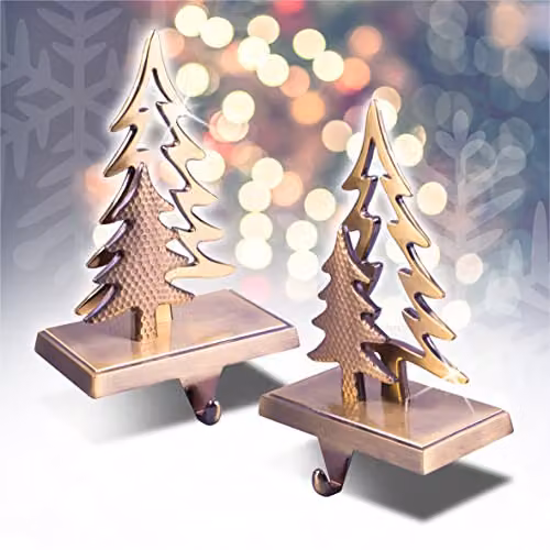 Netagon Set of 2 Gold Geometric Metal Christmas Stocking Holders for Tabletop