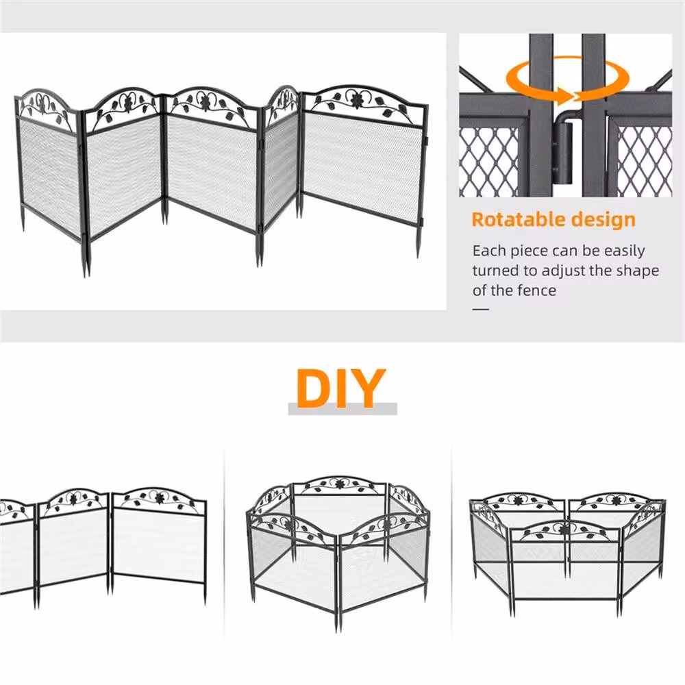 Nordara 5-Piece Black Wrought Iron Decorative Garden Fence Panel Border – 4