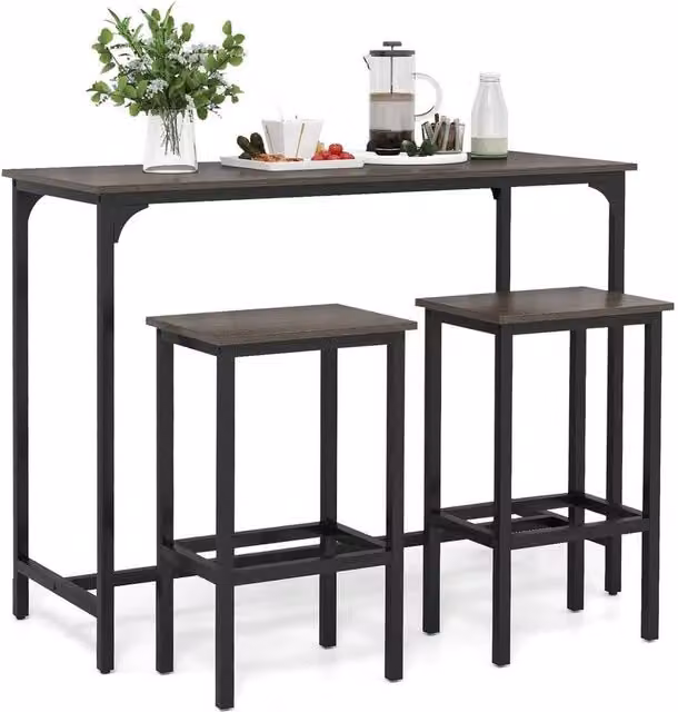 Kelvenix 3-Piece Grey Dining Table and Chairs Set – 1
