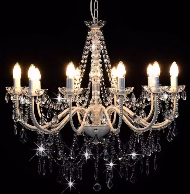Berkfield Home Beautiful White Chandelier with Transparent Crystal Beads and 12 x E14 Bulbs – 1