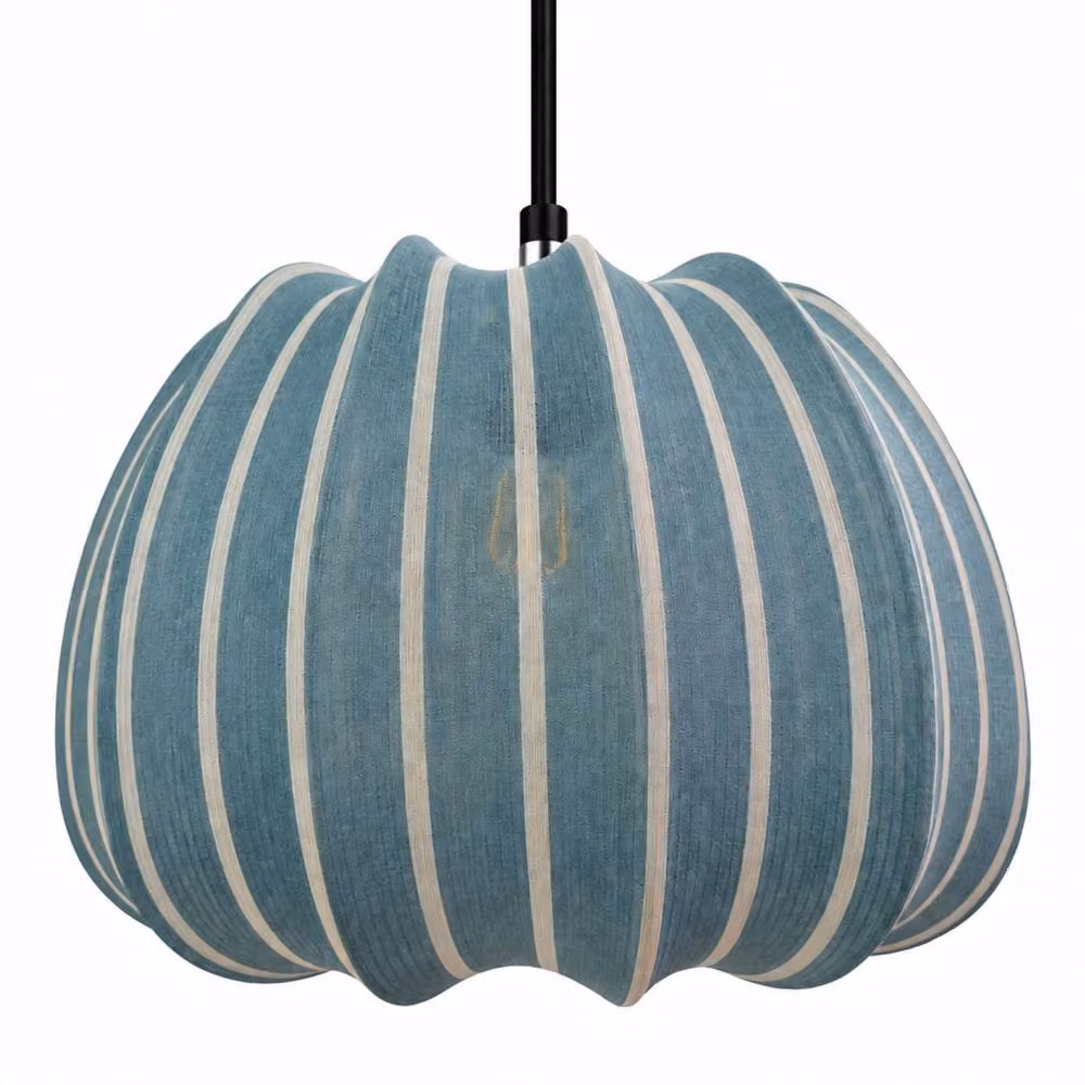 CGC Lighting Fleur Large 50cm Striped Bell Lantern Lampshade in Blue Fabric – 2