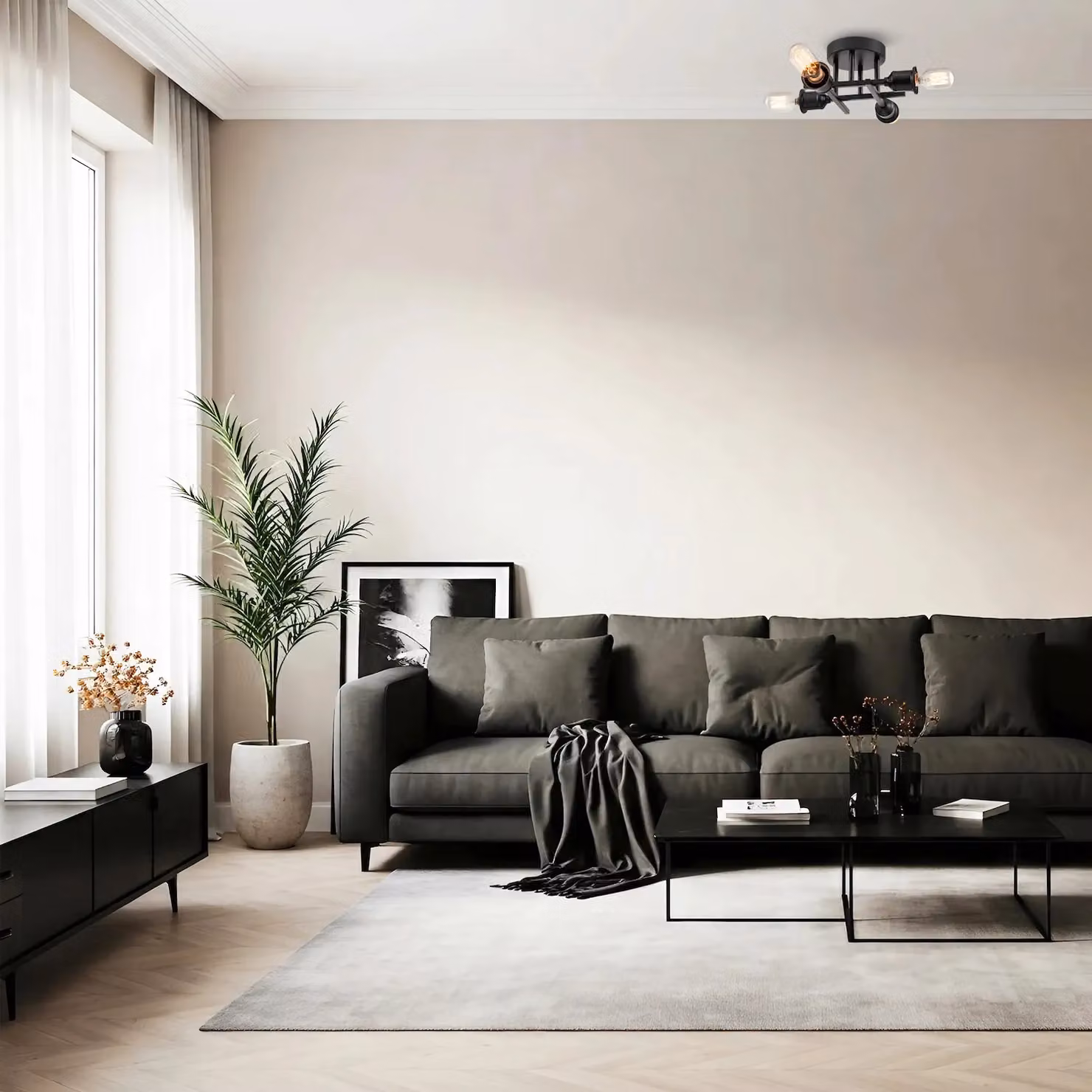 Happy Homewares Industrial Vintage Black Metal Ceiling Light Fitting with E27 Holders – 6