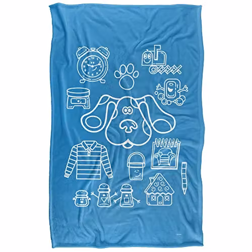 LOGOVISION Nickelodeon Blue's Clues Icon Collage Silky Touch Super Soft Fleece Throw Blanket, Blue and Multicolour, W/D/H: 91 x 147 cm – 1