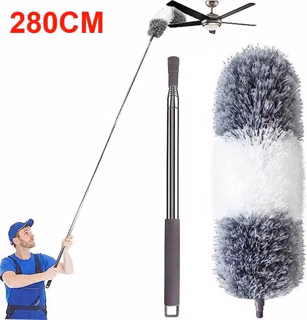 SPETLEK Grey Extendable Microfibre Feather Duster with 280cm Telescopic Stainless Steel Handle
