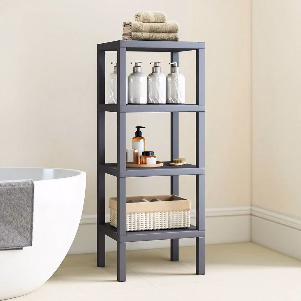 VOGREX 4-Tier Freestanding Plastic Utility Storage Rack in Grey – 3