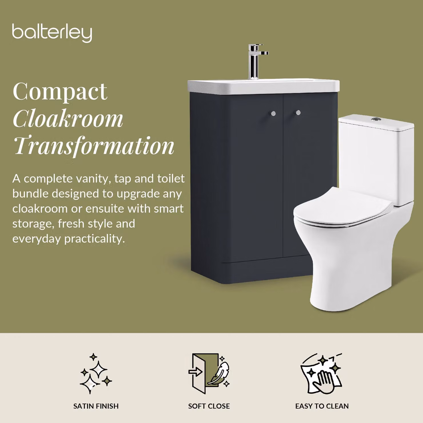 Balterley Floor Standing 2 Door Bathroom Vanity Unit with Tap and Toilet Pack, Dark Grey – 2