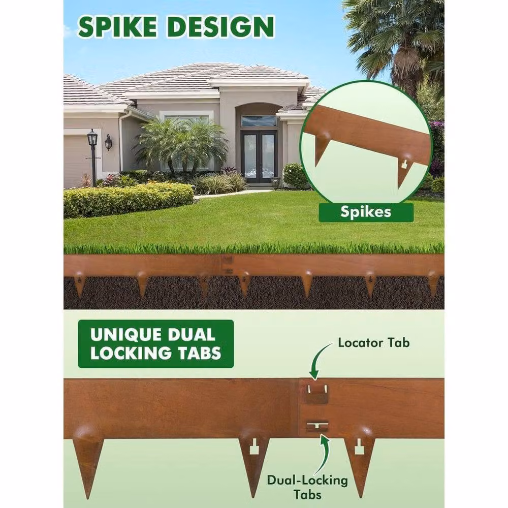 KORVIXA Pre-Rusted Corten Steel Lawn Edging in Brown, Height: 15 cm, Length: 5 m – 5