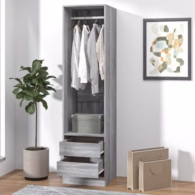 Berkfield Home Grey Wardrobe with Integrated Drawers and Hanging Rod, W/D/H: 50 x 50 x 200 cm – 1