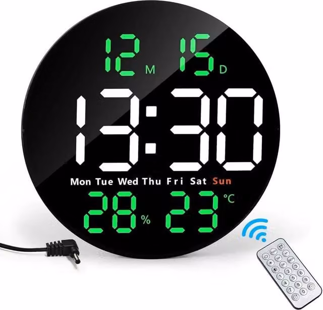 NESTLUNE Modern LED Digital Wall Clock in Black with Date Display, Thermometer and Hygrometer, W: 100 cm, D: 15 cm, H: 15 cm – 1