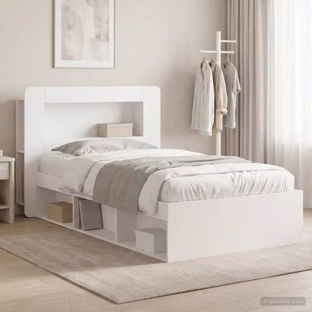Berkfield Home Modern Bed Frame with Storage Drawers in White, Engineered Wood, W/D/H: 90 x 200 cm