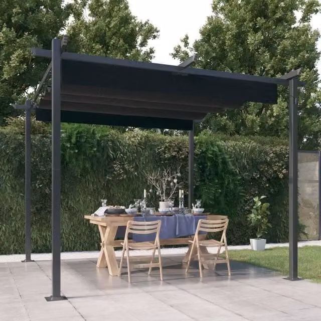 Berkfield Home Garden Gazebo with Retractable Roof in Anthracite Black, W/D/H: 300 x 300 x 300 cm