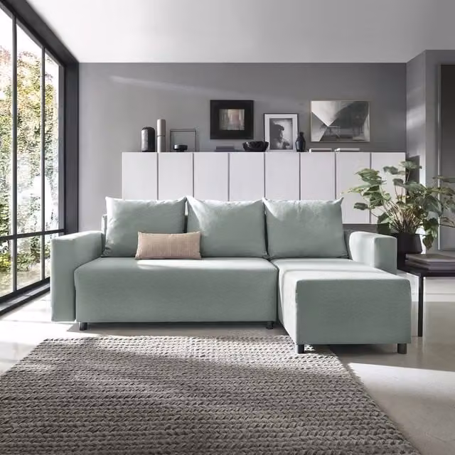 Abakus Direct Oslo Reversible Corner Sofa Bed in Mint Green with Sleeping Function and Lift Up Seat – 1