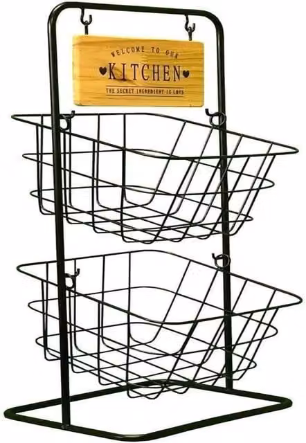 SPETLEK 2-Tier Metal Fruit Basket in Black Vintage Kitchen Storage