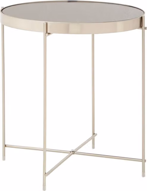 Orsina Silver Mirror Low Side Table with Glass Top and Metal Legs, W/D/H: 45 x 43 x 43 cm