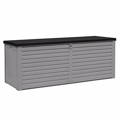 AIRWAVE 390L Grey Wood Effect Waterproof Plastic Garden Storage Box with Lockable Lid