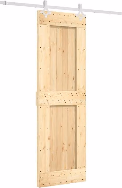 Berkfield Home Modern Sliding Door with Hardware Set in Brown Solid Wood, W: 70 cm, H: 210 cm
