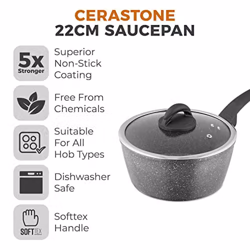 Tower Cerastone Saucepan with Ceramic Coating, Grey, Diameter: 22 cm – 2