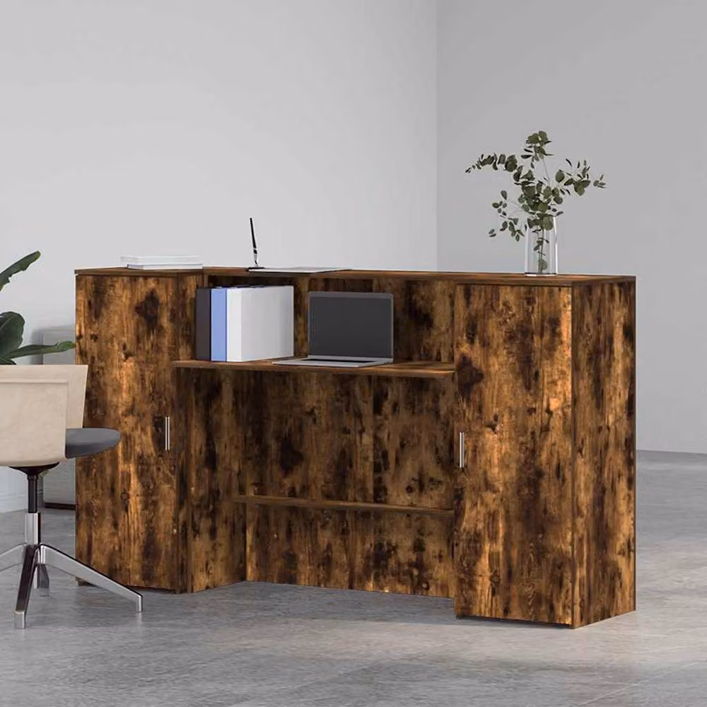 Berkfield Home Smoked Oak Reception Desk in Brown, W/D/H: 180 x 50 x 103.5 cm – 3