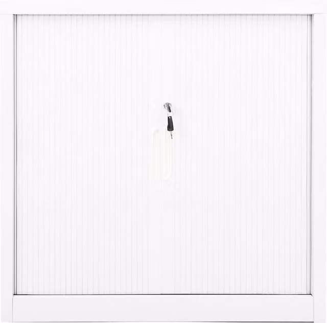 Berkfield Home White Metal Sliding Door Cabinet with Internal Shelves and Lock, W/D/H: 90 x 40 x 90 cm