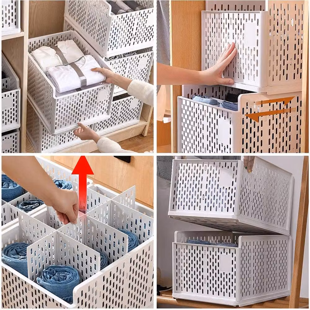 FORGEVIO Stackable Plastic Wardrobe Drawers in White, W/D/H: 43 x 35.5 x 18.5 cm – 3