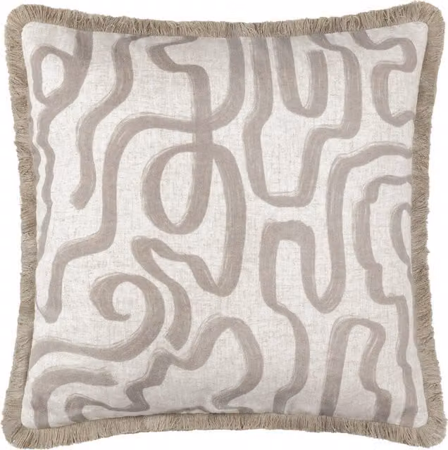 Make It A Home Lina Abstract Printed Square Linen Cushion in Beige and Yellow with Feather and Polyester Filling