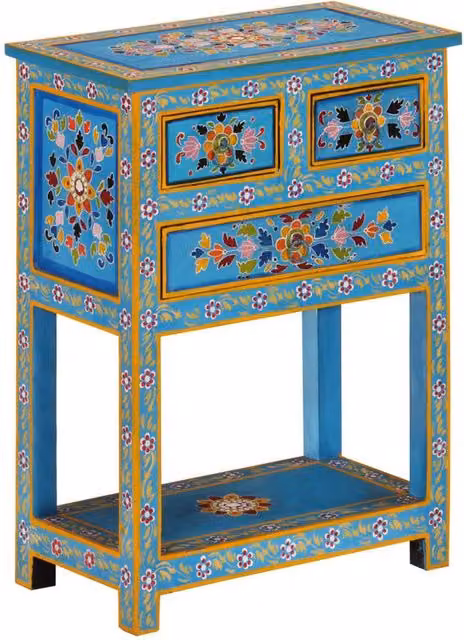 Berkfield Home Turquoise Mango Wood Floral Sideboard W/D/H: 55 x 30 x 76 cm – 1