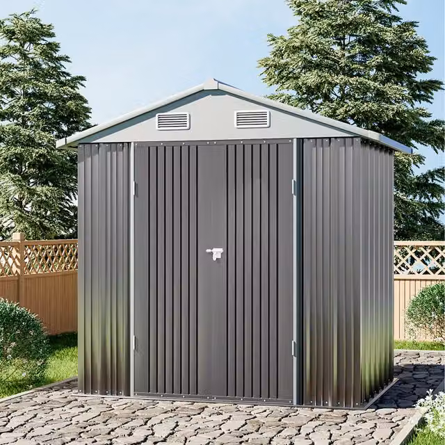 Livingandhome Metal Lockable Garden Storage Shed in Grey, W/D/H: 200 x 124 x 188.2 cm
