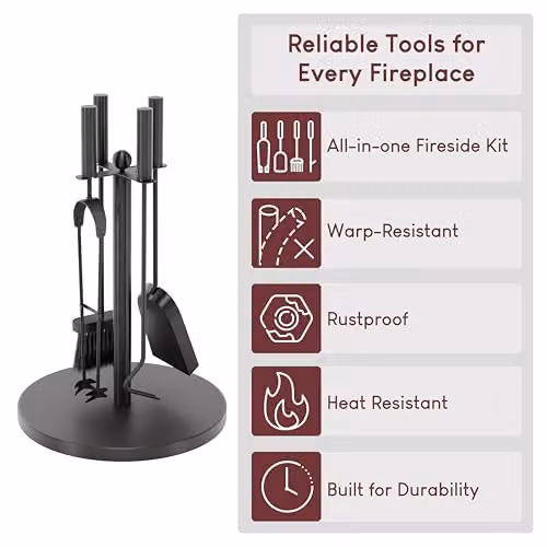 Fire Vida Warwick 5 Piece Black Iron Fireplace Companion Set with Stand – 4