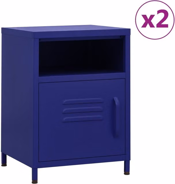 Berkfield Home Set of 2 Navy Blue Metal Nightstands, W/D/H: 35 x 35 x 51 cm – 1