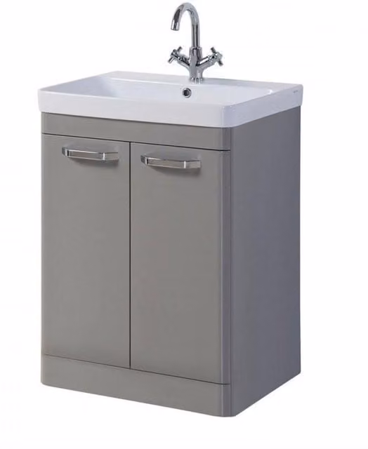 Clifton Basalt Grey 2 Door Freestanding Bathroom Unit with White Basin, Width: 500 mm – 1
