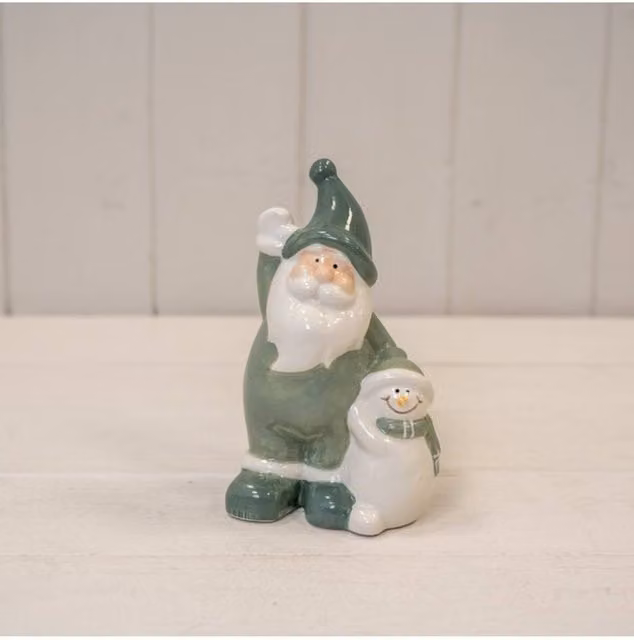 KDMD White and Green Ceramic Santa Christmas Tabletop Figure