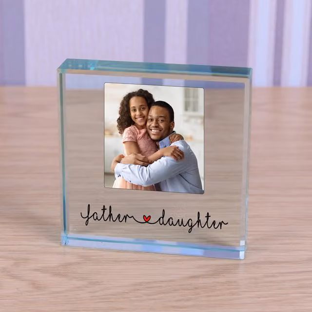 Uniqueful Personalised Father and Daughter Glass Token in Transparent and Beige