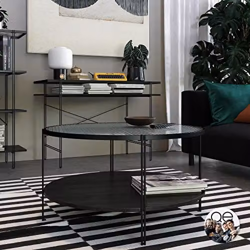 DHP Furniture Wainwright Modern Round Glass Coffee Table with Black Metal Legs, Diameter: 80 cm, Height: 45 cm – 2