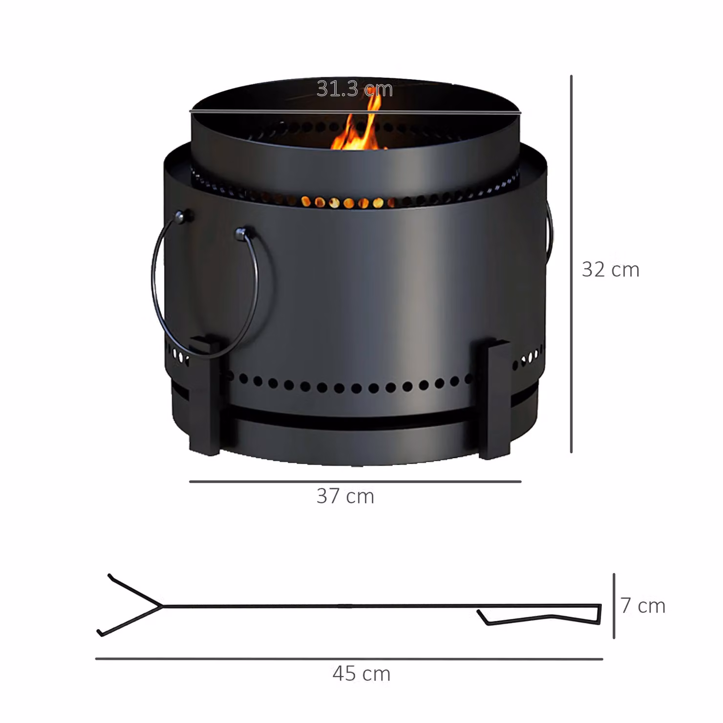 OUTSUNNY Black Metal Smokeless Wood Burning Firepit and Fire Bowl, Diameter: 37 cm – 3