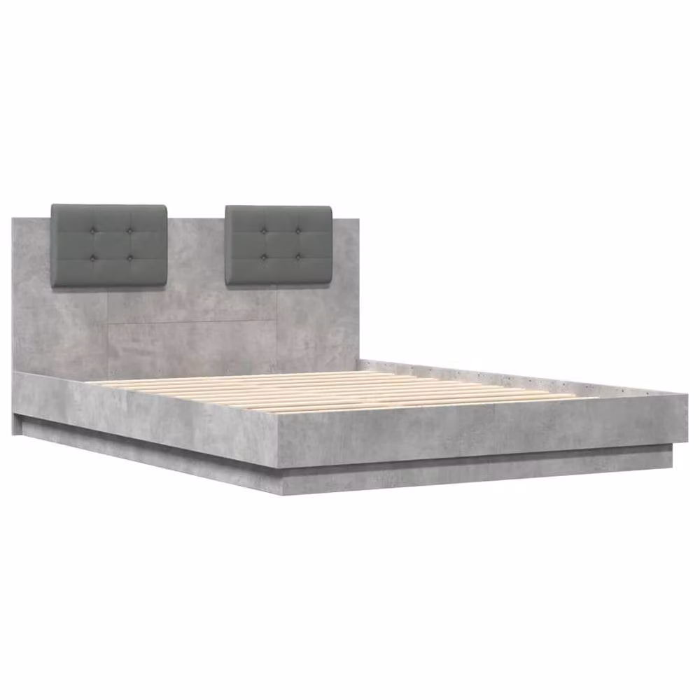 Berkfield Home Modern Upholstered King Size Bed Frame with LED Under-Bed Lighting and USB Charging Port, Concrete Grey, W: 150 cm, L: 200 cm – 3