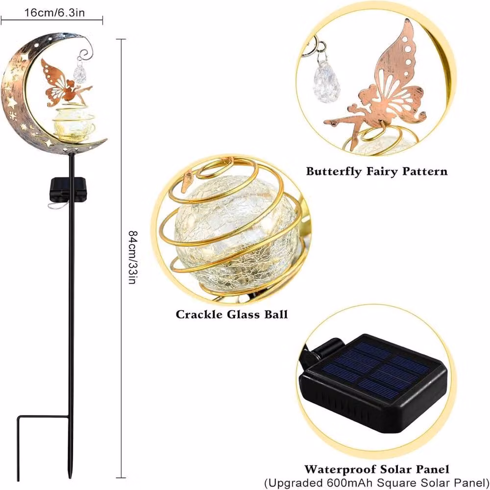 SPETLEK Fairy Garden LED Solar Moon Stake Lights in Yellow with Dusk Sensor and Ground Spike – 2